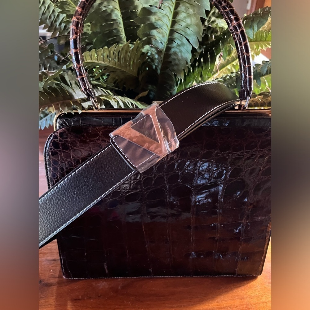Black Leather Belt with Silver Triangle Buckle. Small to medium
